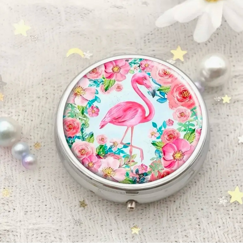 Flamingo Compact Pill Box 1.85”X .6” Three Compartments - Picture 6 of 8